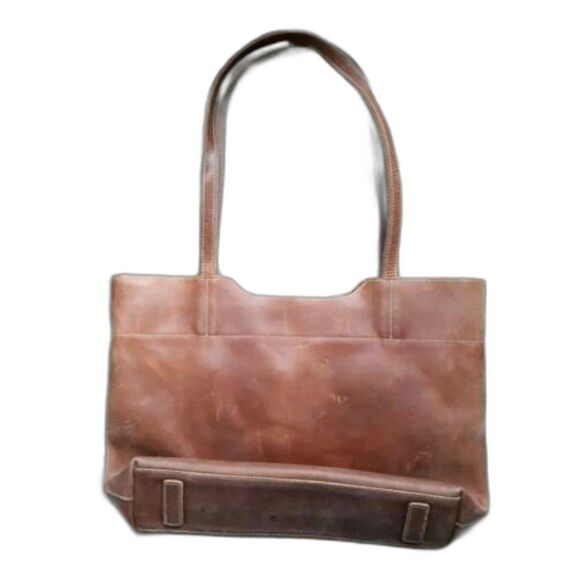 S-ZONE Genuine Leather Tote Shoulder Bag Women Handbag Distressed Light Brown